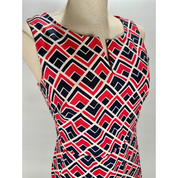 GAP Sheath Dress Sleeveless Pink Blue White Geometric Dress Midi Lined SIZE 4 90 - Picture 3 of 9